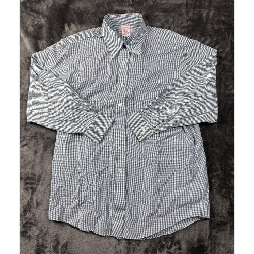 Brooks Brothers Madison Mens 16.5 32 Supima Cotton Green Blue Check Dress Shirt